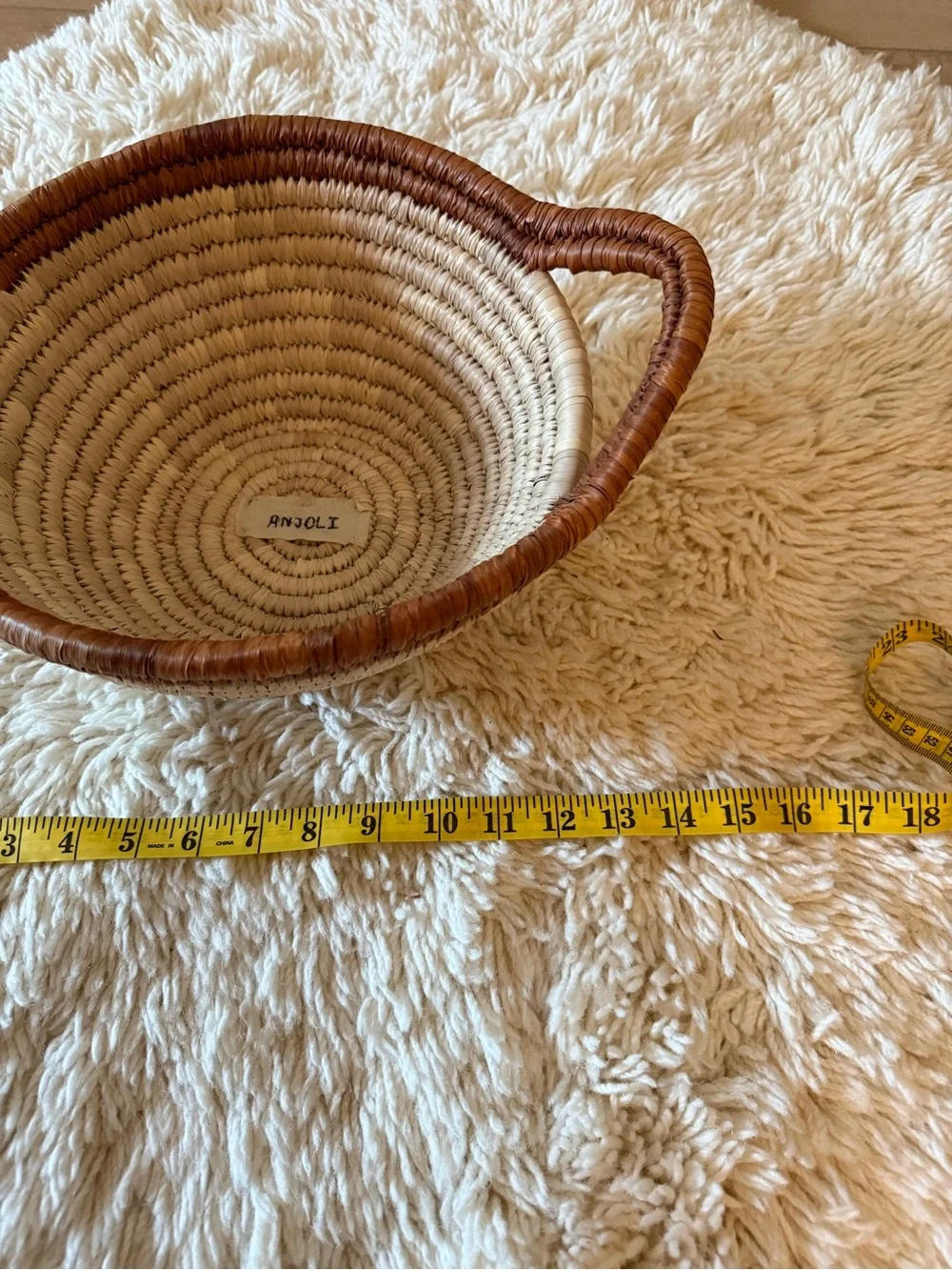 Handwoven Basket with Handles Round Brown Tan